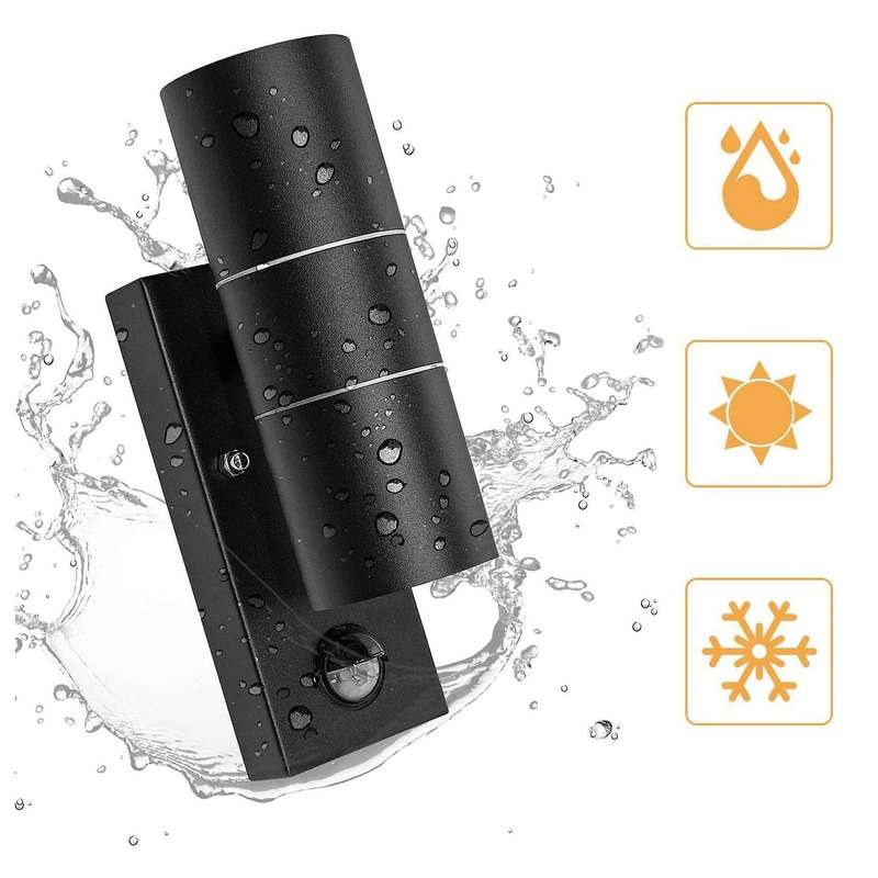 Outdoor Wall Lights Mains Powered PIR Motion Sensor Up Down Stainless Steel Wall Lights IP44 Waterpr