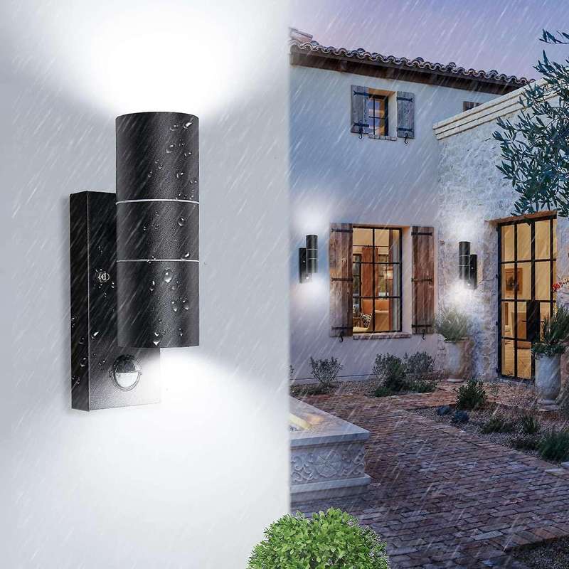 Outdoor Wall Lights Mains Powered PIR Motion Sensor Up Down Stainless Steel Wall Lights IP44 Waterpr