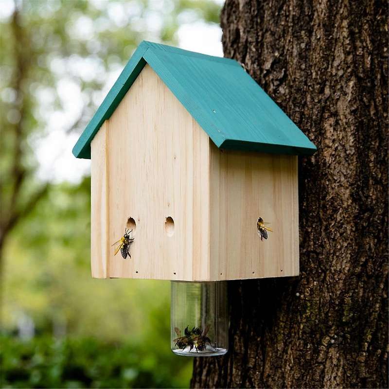 Outdoor Wooden Carpenter Bee Trap - Wooden Drilled Bee Trap, Natural Cottage Style Carpenter Bee Tra