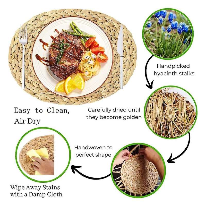 Oval Woven Placemats, Natural Water Hyacinth Placemats , Straw Braided Rattan Placemats, 12x16 Inche