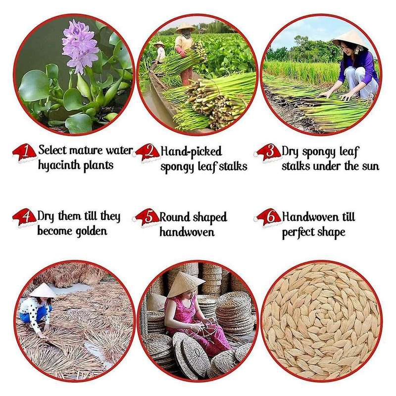 Oval Woven Placemats, Natural Water Hyacinth Placemats , Straw Braided Rattan Placemats, 12x16 Inche