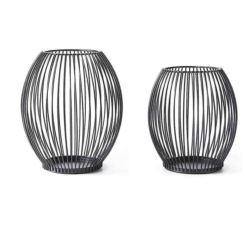 Oval Candle Holder Black Metal Candle Holder Stick Candle Pack of 2 (Medium & Small), Vintage Decora
