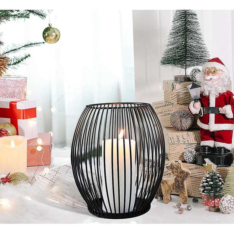 Oval Candle Holder Black Metal Candle Holder Stick Candle Pack of 2 (Medium & Small), Vintage Decora
