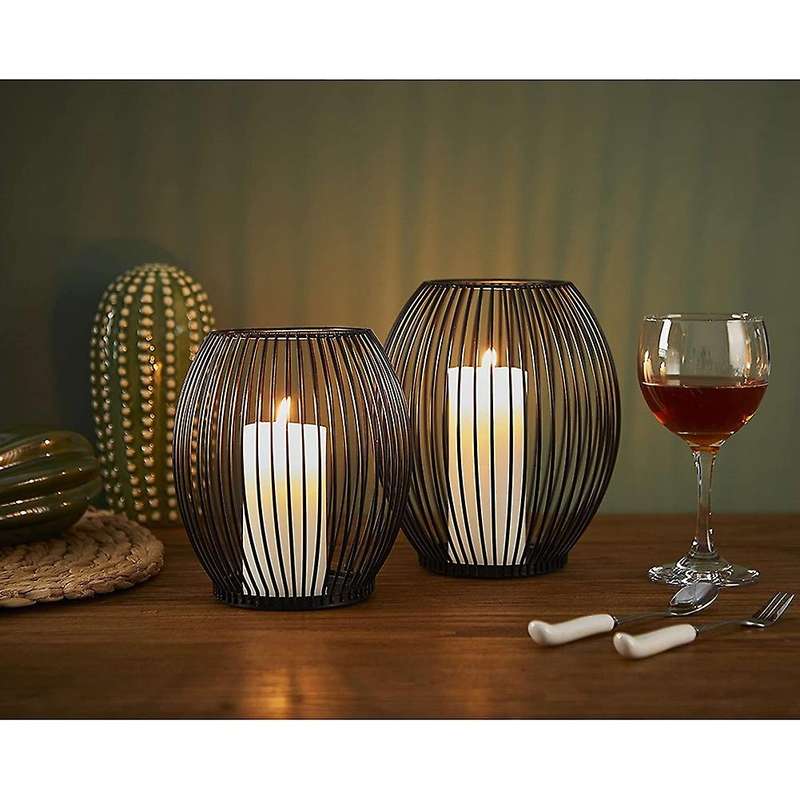 Oval Candle Holder Black Metal Candle Holder Stick Candle Pack of 2 (Medium & Small), Vintage Decora