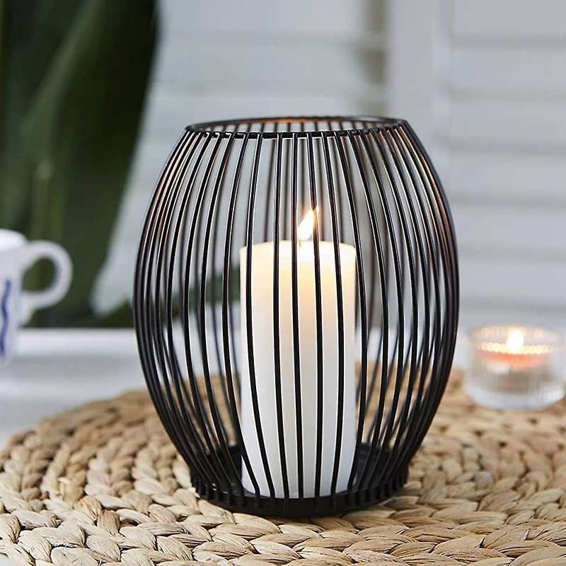 Oval Candle Holder Black Metal Candle Holder Stick Candle Pack of 2 (Medium & Small), Vintage Decora