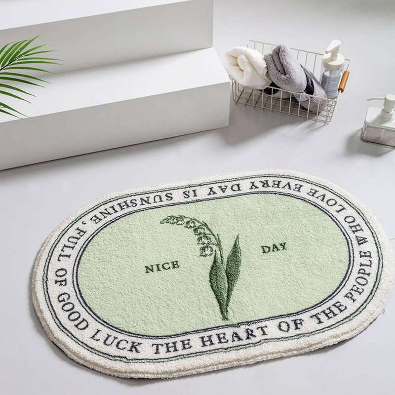 Oval Bathroom Mat Plants Carpet Bath Tub Side Anti Slip Entrance Floor Pad Nordic Welcome Doormat Ho