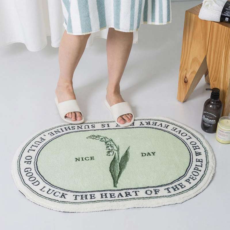 Oval Bathroom Mat Plants Carpet Bath Tub Side Anti Slip Entrance Floor Pad Nordic Welcome Doormat Ho
