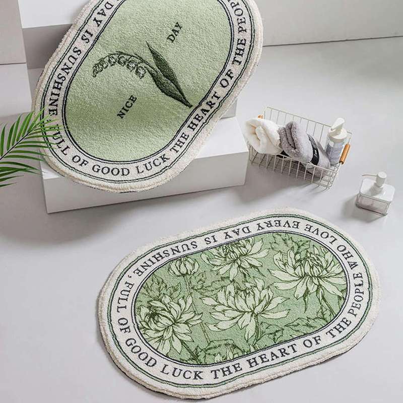 Oval Bathroom Mat Plants Carpet Bath Tub Side Anti Slip Entrance Floor Pad Nordic Welcome Doormat Ho
