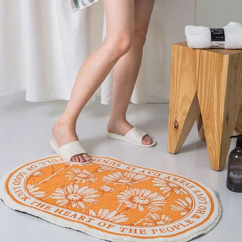 Oval Bathroom Mat Plants Carpet Bath Tub Side Anti Slip Entrance Floor Pad Nordic Welcome Doormat Ho