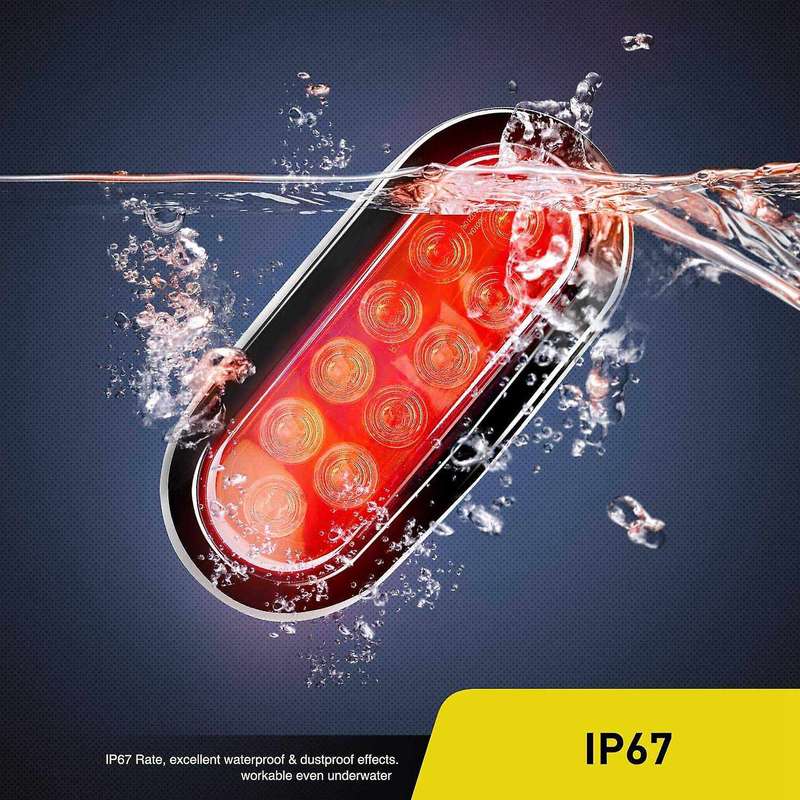 Oval Red LED Tail with Surface Mount Grommets Plugs IP67 Waterproof Stop Brake Turn Trailer Lights f