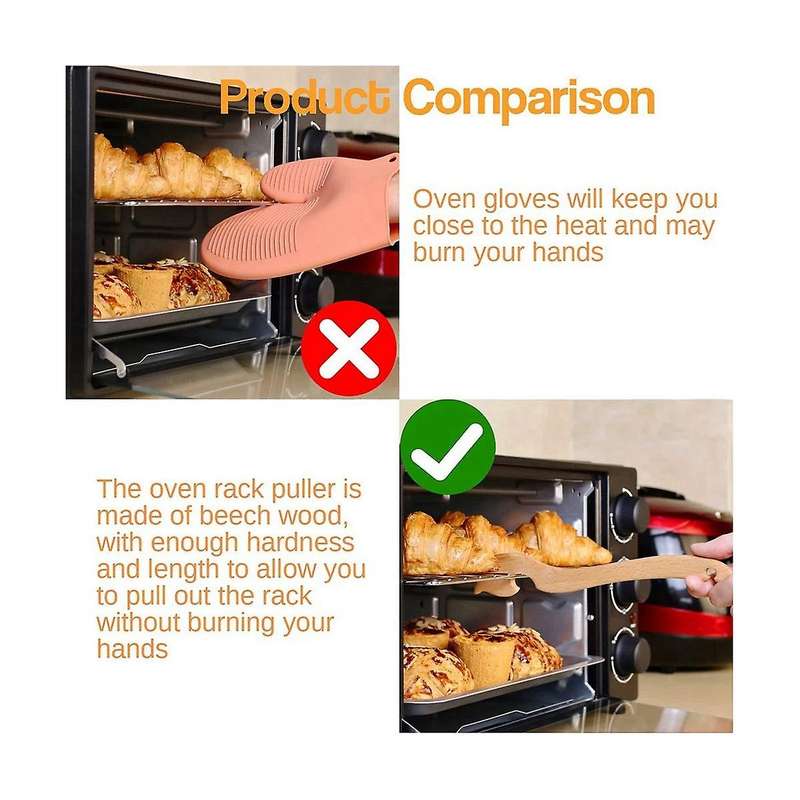 Oven Rack Puller,Oven Accessories are Made of Wood and ,Rack Hook for Oven Has Enough Length of Han