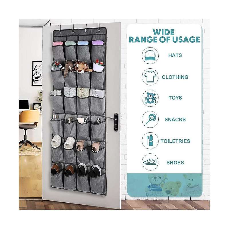 Over The Door Rack with 24 Fabric Pockets for Hanging Closet Holder Storage Men Women -