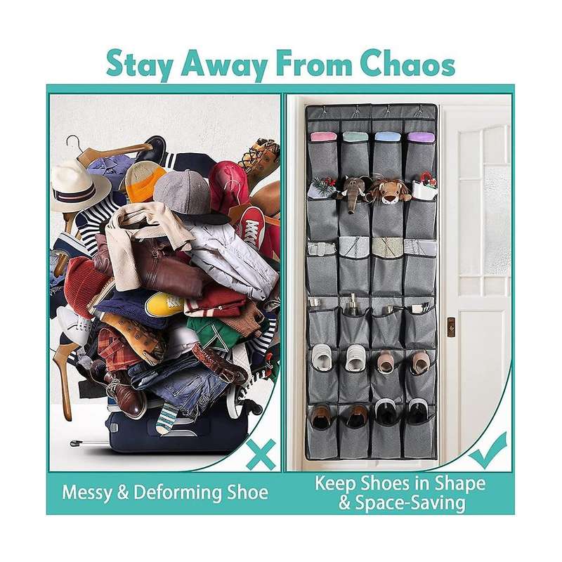 Over The Door Rack with 24 Fabric Pockets for Hanging Closet Holder Storage Men Women -