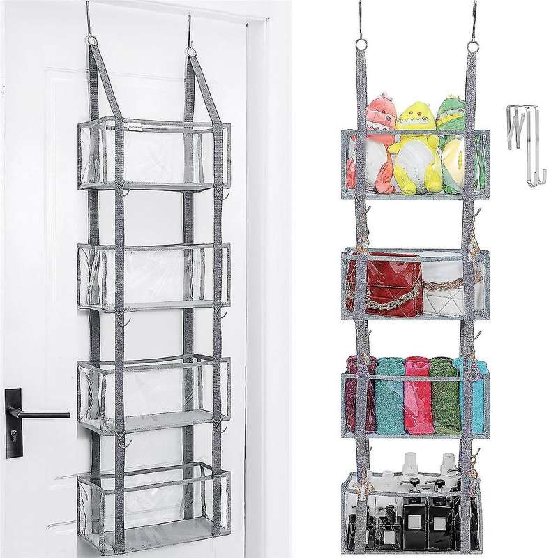 Over The Door Organiser, Pantry Door Organiser, Hanging Shelves Closet Organiser with 4 Clear Pocket