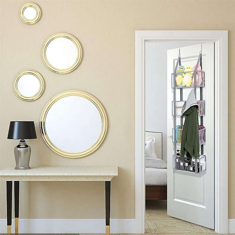 Over The Door Organiser, Pantry Door Organiser, Hanging Shelves Closet Organiser with 4 Clear Pocket