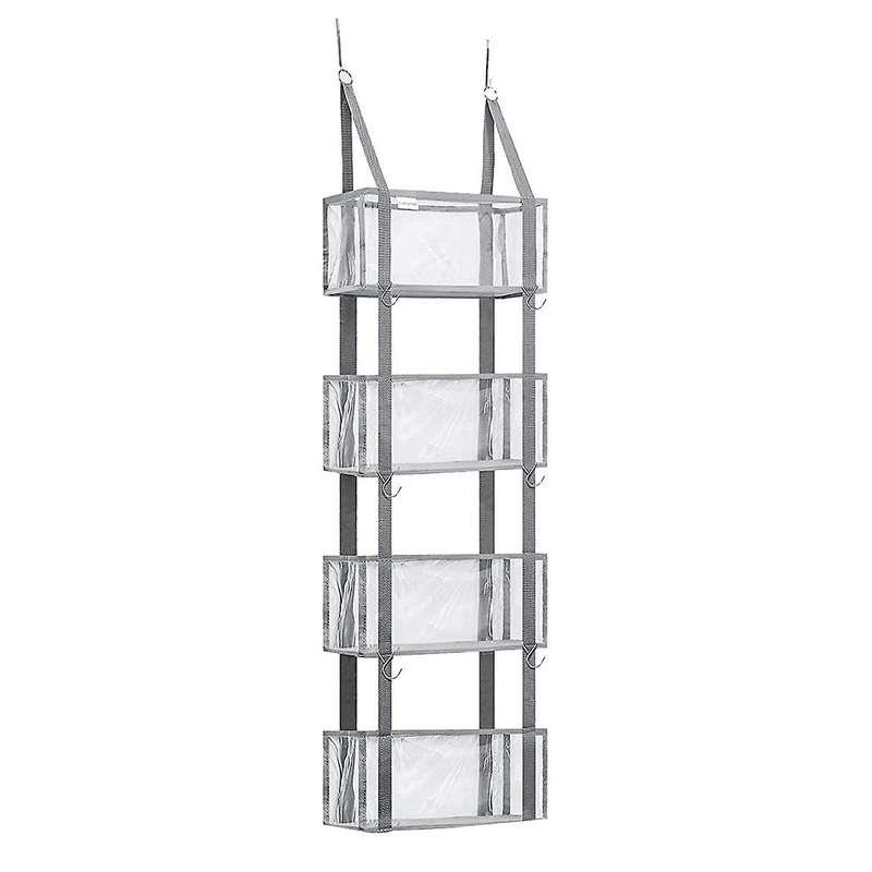 Over The Door Organiser, Pantry Door Organiser, Hanging Shelves Closet Organiser with 4 Clear Pocket