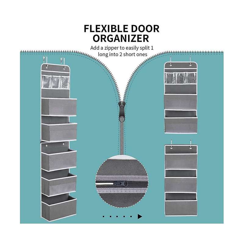 Over Door Organizer, 6 Shelf Behind Door Organizer, Flexible 1 Split to 2 Bathroom Hanging Organize