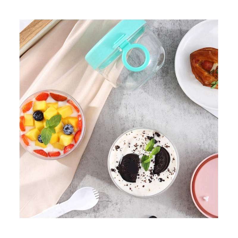 Overnight Oat Containers with Lids and Spoons, Portable Leakproof Plastic Cups Yogurt Breakfast Cu