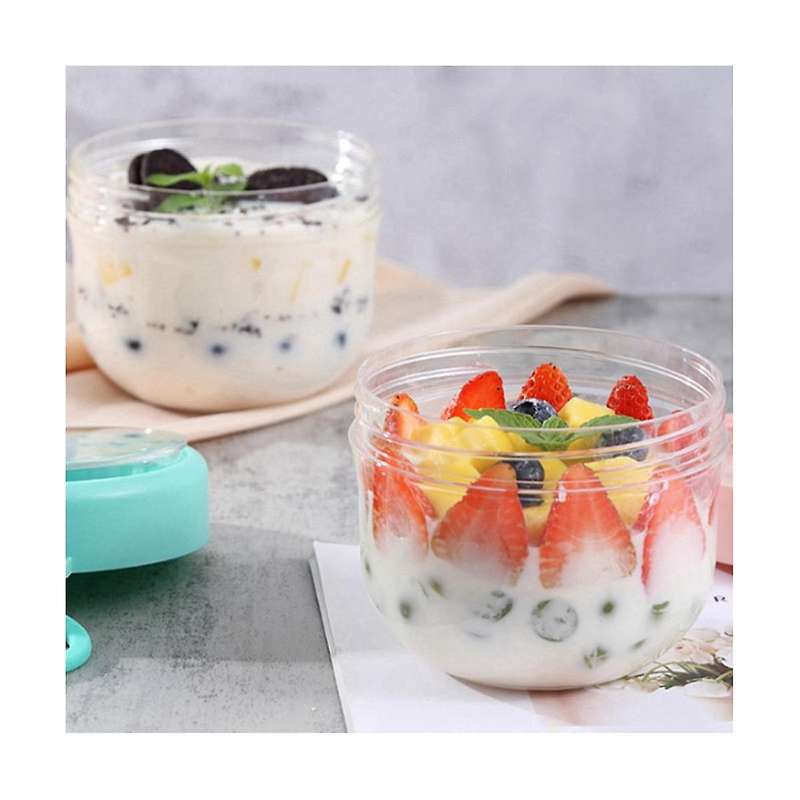 Overnight Oat Containers with Lids and Spoons, Portable Leakproof Plastic Cups Yogurt Breakfast Cu