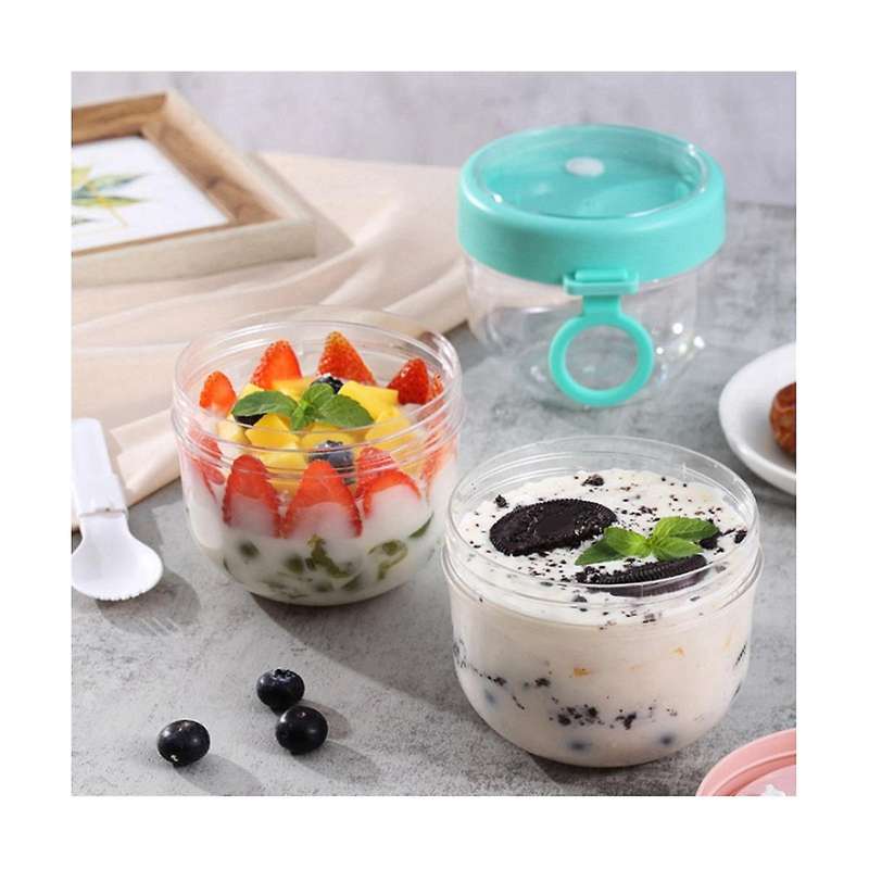 Overnight Oat Containers with Lids and Spoons, Portable Leakproof Plastic Cups Yogurt Breakfast Cu
