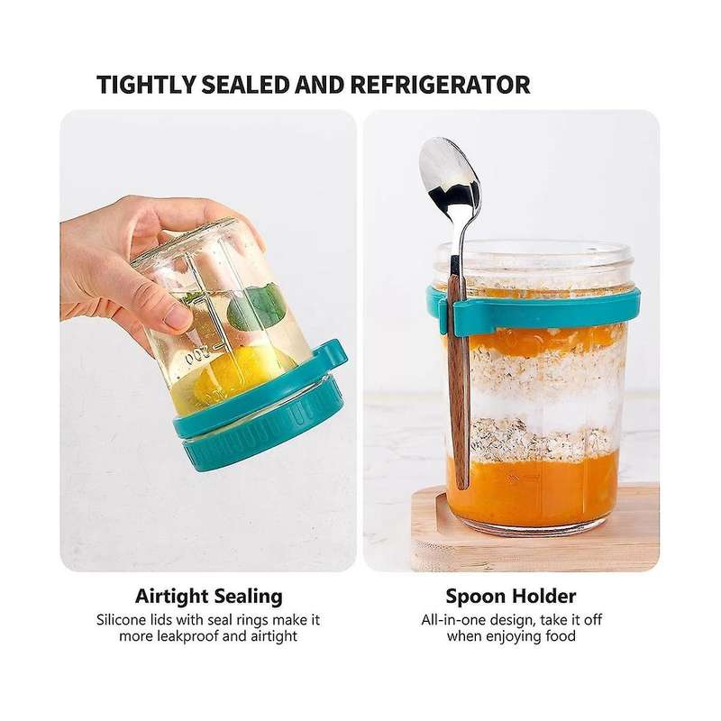 Overnight Oats Container with Lids and Spoon, 4 Pack Jars for Overnight Oats, Overnight Oats Jars