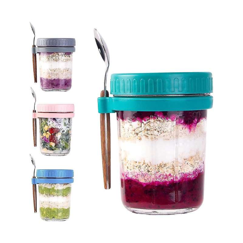Overnight Oats Container with Lids and Spoon, 4 Pack Jars for Overnight Oats, Overnight Oats Jars