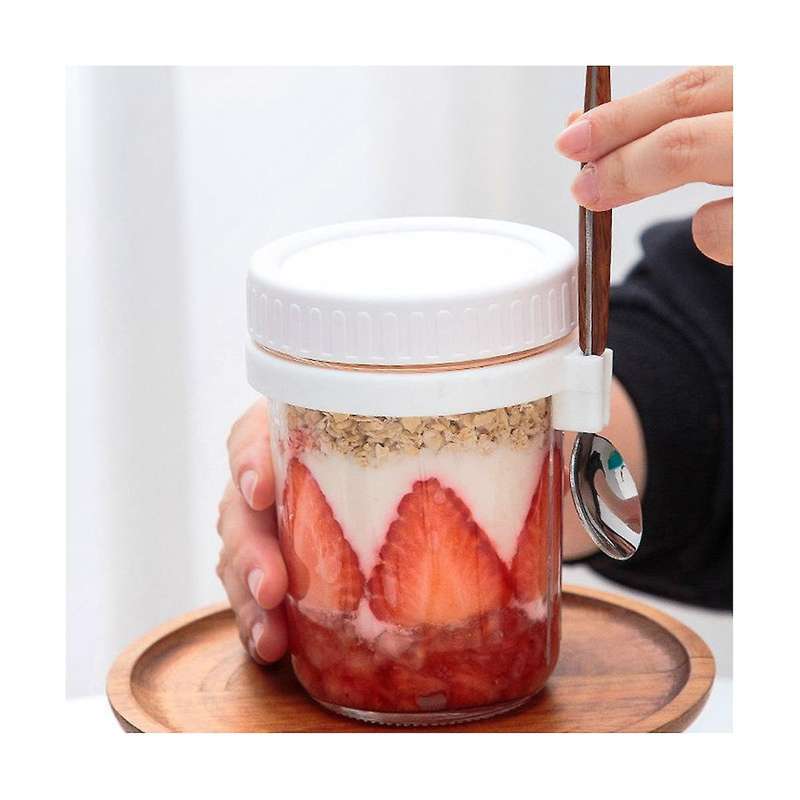 Overnight Oats Jars, with Lid and Spoon,10 , Milk, Vegetable and Fruit Salad Storage Container Whit