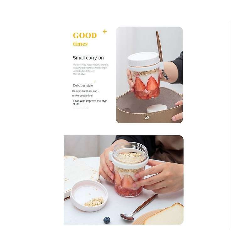 Overnight Oats Jars, with Lid and Spoon,10 , Milk, Vegetable and Fruit Salad Storage Container Whit