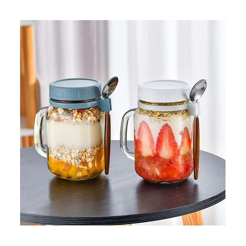 Overnight Oats Jar with Lid and Spoon Milk Fruit Salad Food Storage Container Yogurt Overnight Oats