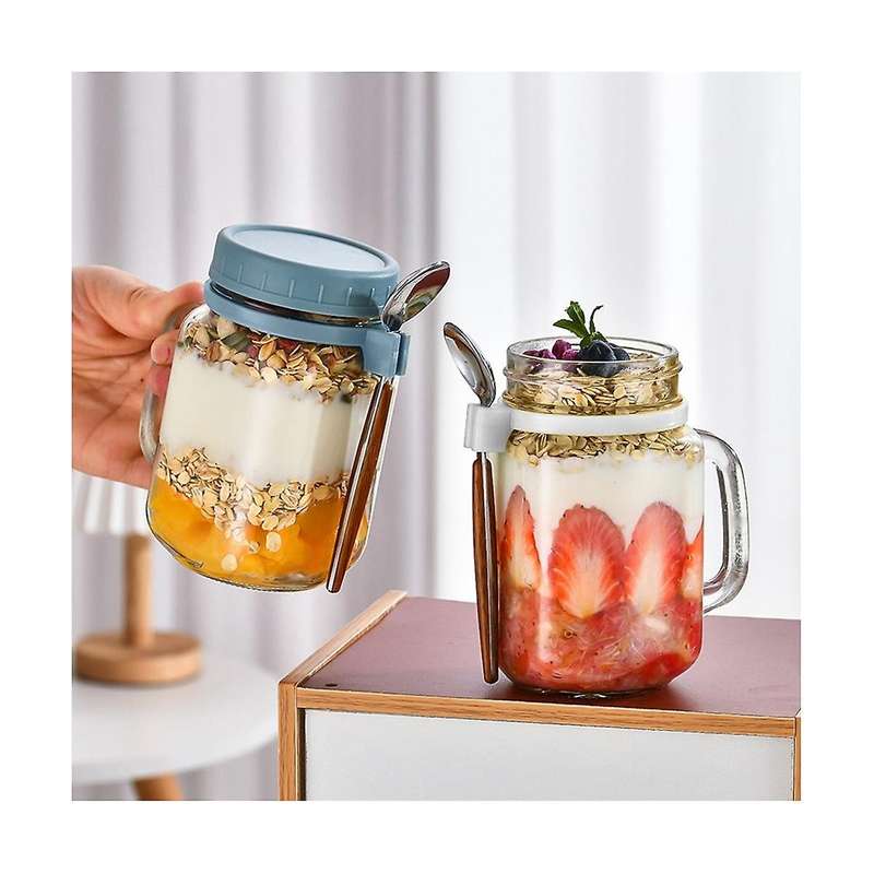 Overnight Oats Jar with Lid and Spoon Milk Fruit Salad Food Storage Container Yogurt Overnight Oats