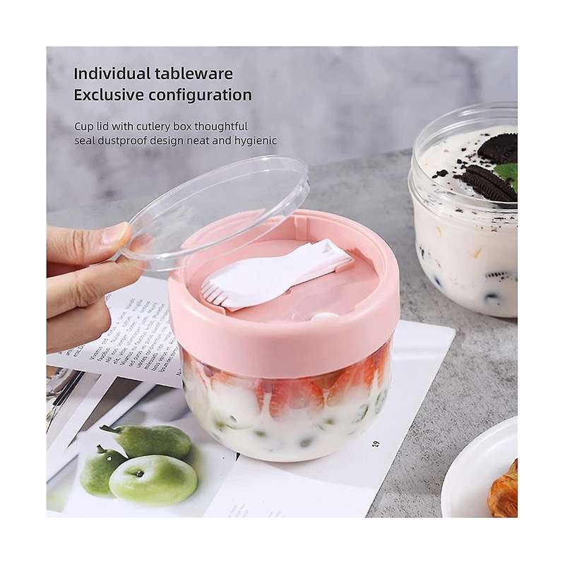 Overnight Oats Container Jars with Lid and Spoon, 20oz Airtight Oatmeal Container Plastic Storage F