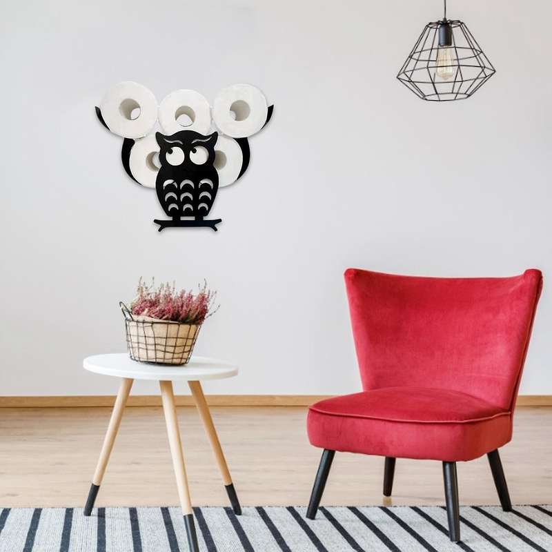 Owl Decorative Toilet Paper Holder - Free-Standing Bathroom Tissue Storage Black Wall Mounted Roll T