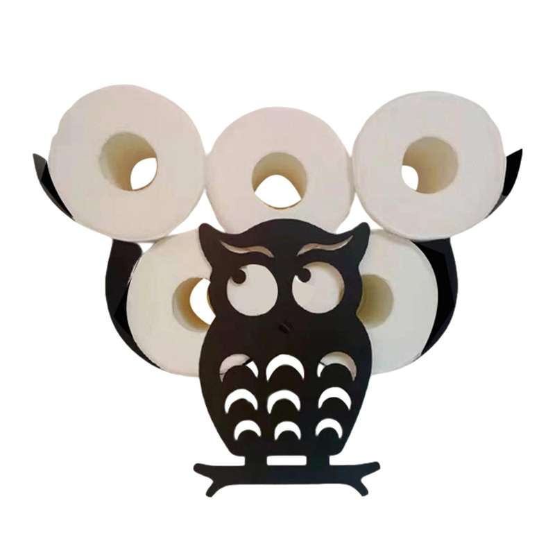 Owl Decorative Toilet Paper Holder - Free-Standing Bathroom Tissue Storage Black Wall Mounted Roll T