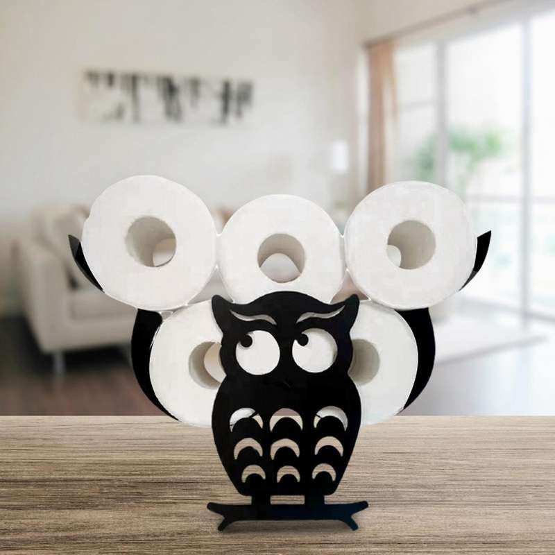 Owl Decorative Toilet Paper Holder - Free-Standing Bathroom Tissue Storage Black Wall Mounted Roll T