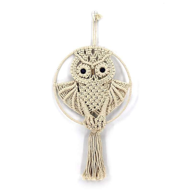 Owl Hanging Tapestry Aesthetic Room Decor Accessories Macrame Handwoven Scandinavian Style Bohemian