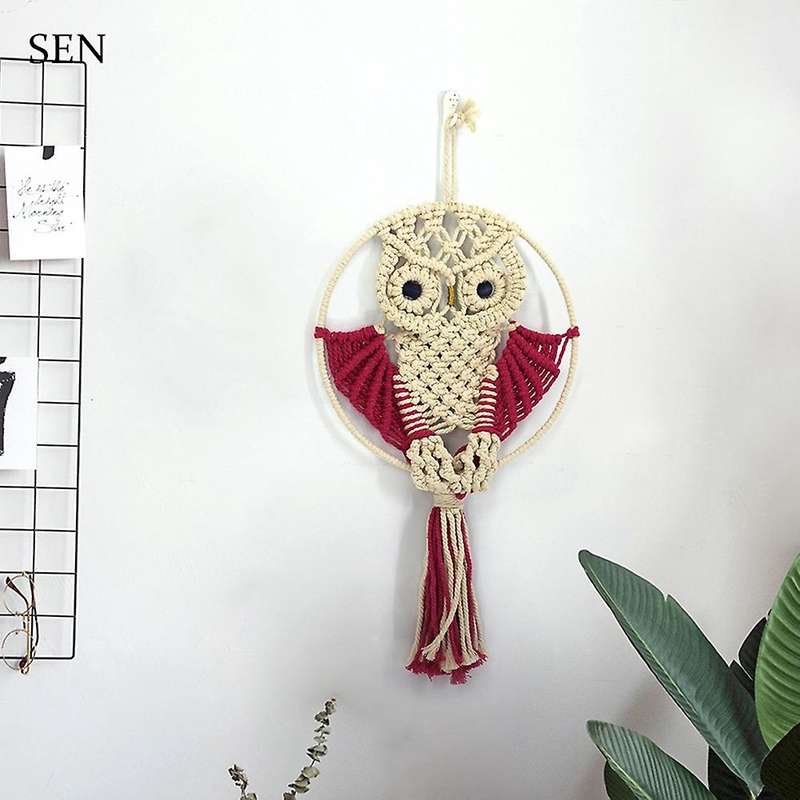 Owl Hanging Tapestry Aesthetic Room Decor Accessories Macrame Handwoven Scandinavian Style Bohemian