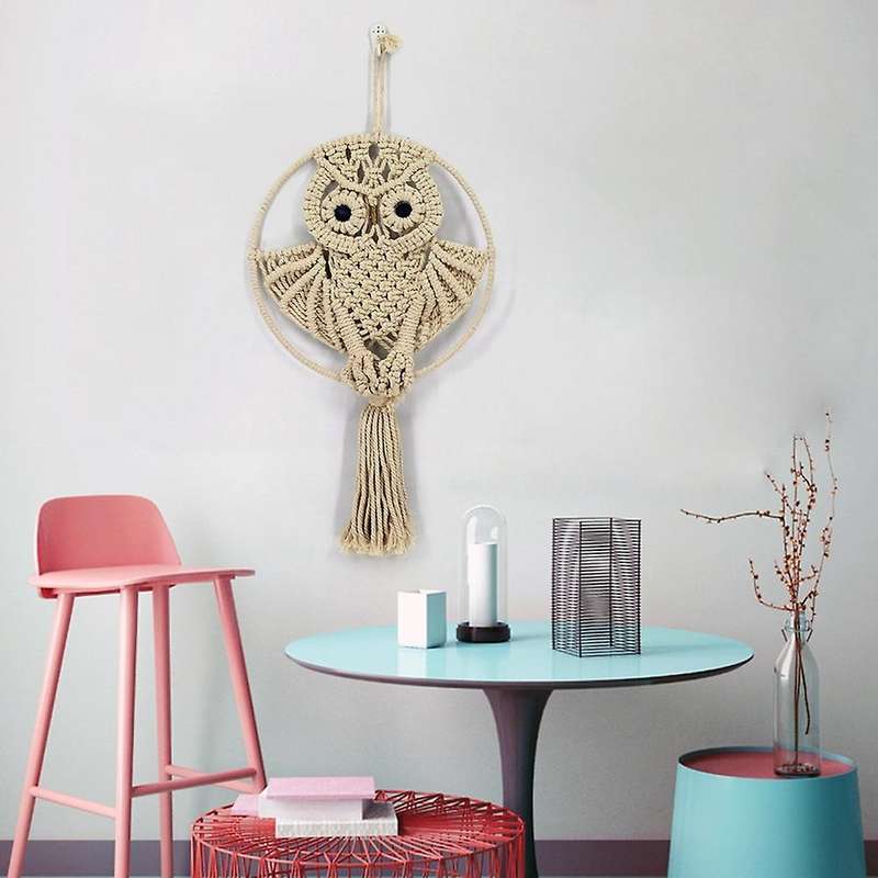 Owl Hanging Tapestry Aesthetic Room Decor Accessories Macrame Handwoven Scandinavian Style Bohemian