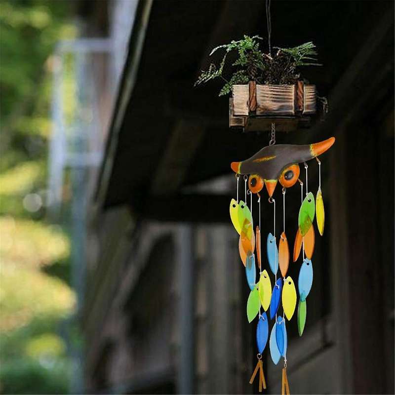 Owl Wind Bell, Iron Folk Art Owl Model Design Wind Chimes for Wall Hanging Home Art Decor, Beautiful