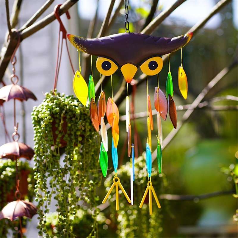 Owl Wind Bell, Iron Folk Art Owl Model Design Wind Chimes for Wall Hanging Home Art Decor, Beautiful