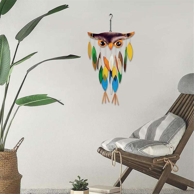 Owl Wind Bell, Iron Folk Art Owl Model Design Wind Chimes for Wall Hanging Home Art Decor, Beautiful