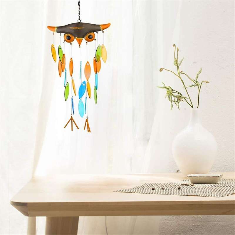 Owl Wind Bell, Iron Folk Art Owl Model Design Wind Chimes for Wall Hanging Home Art Decor, Beautiful