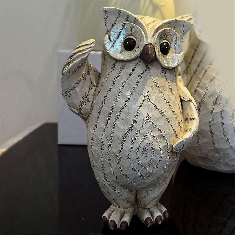 Owl Shape Resin Desktop Cartoon Indoor Figurine, Hand Made Small Figurines, Cute Table Decoration, H