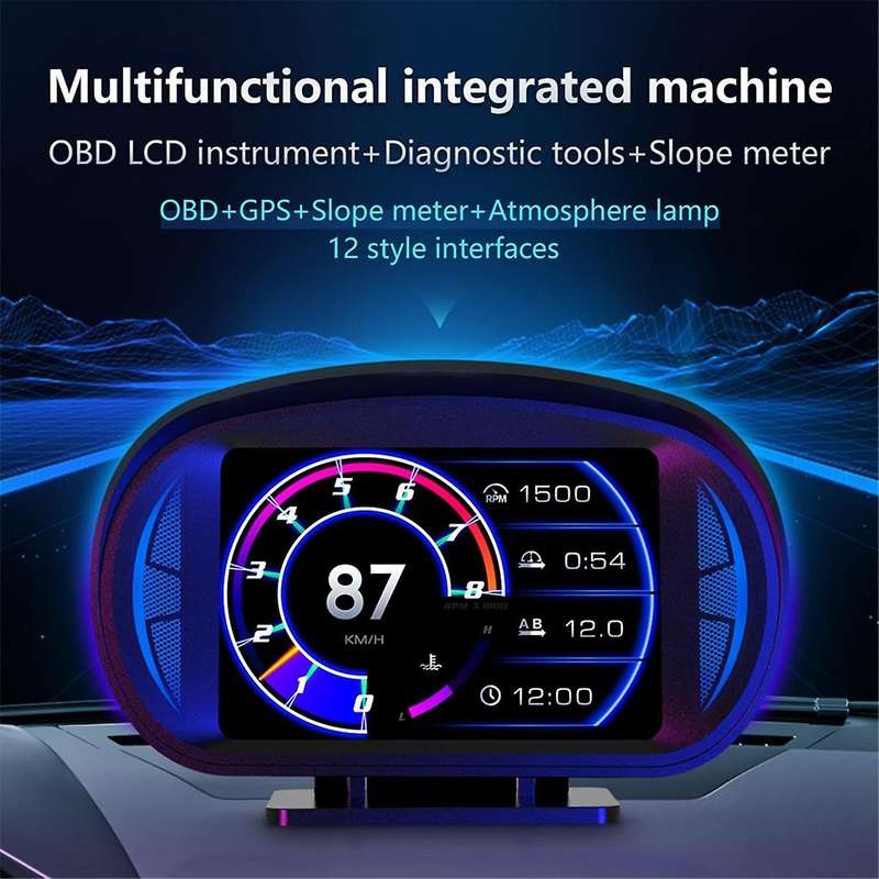 P2 Car Hud Head-up Display Obd Gps Vehicle Speed and Gradient Meter Water Temperature and Fuel Consu