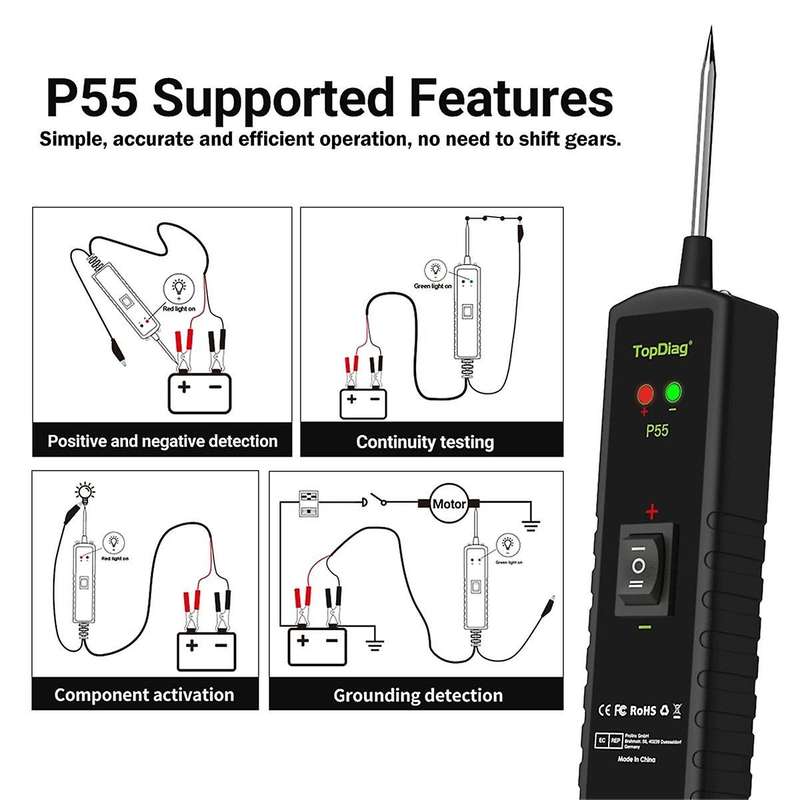 P55 Car Electric Circuit Tester Scan Diagnosis 12V/24V Battery Tester Automotive Diagnostic Tool