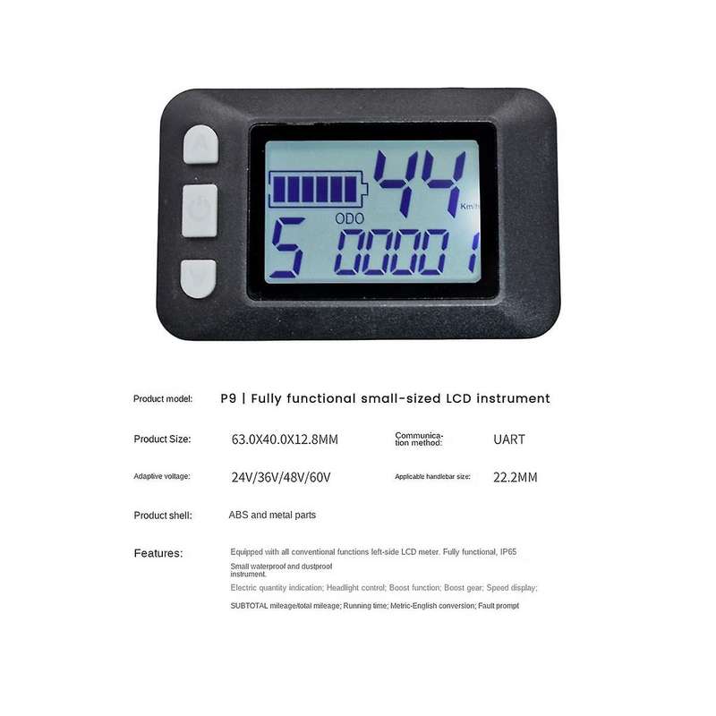 P9 LCD Display Dashboard Meter LCD Screen 24V 36V 48V 60V Electric Bike Meter for Electric Scooter L