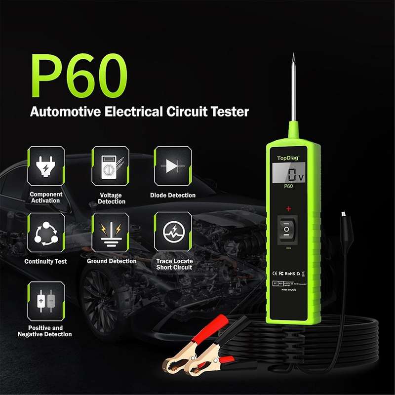 P60 Automotive Circuit Tester Car Electrical System Short Tester 6-30V DC LCD Flashlight Component A