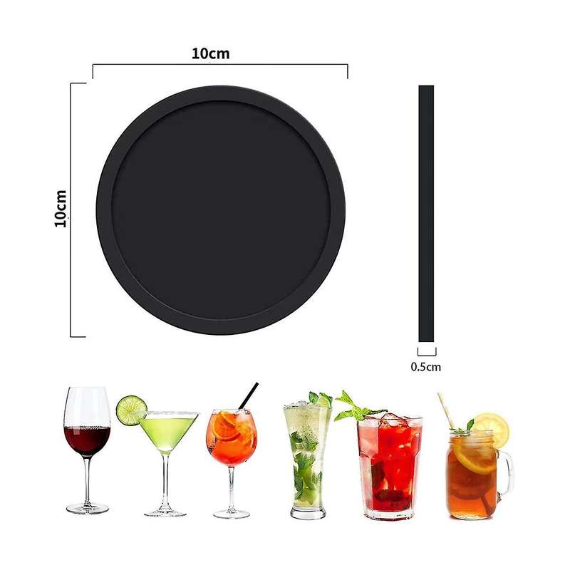 Pack Of 12 Coasters Glasses, Silicone Coasters, Drink Coasters, Round Glass Coasters Black for Drin