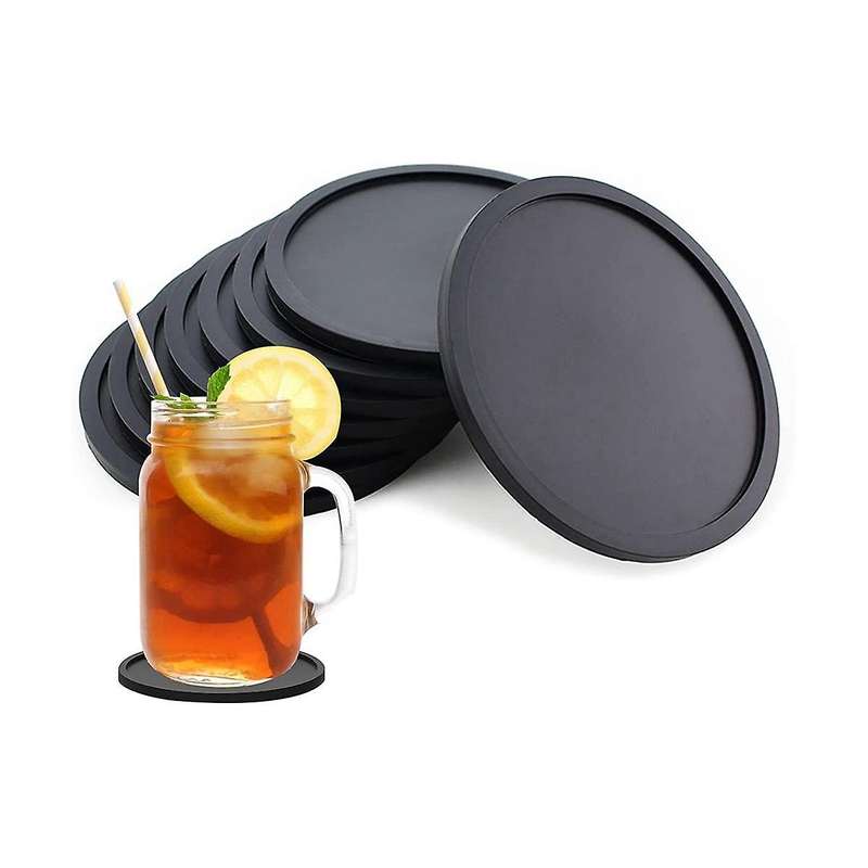 Pack Of 12 Coasters Glasses, Silicone Coasters, Drink Coasters, Round Glass Coasters Black for Drin