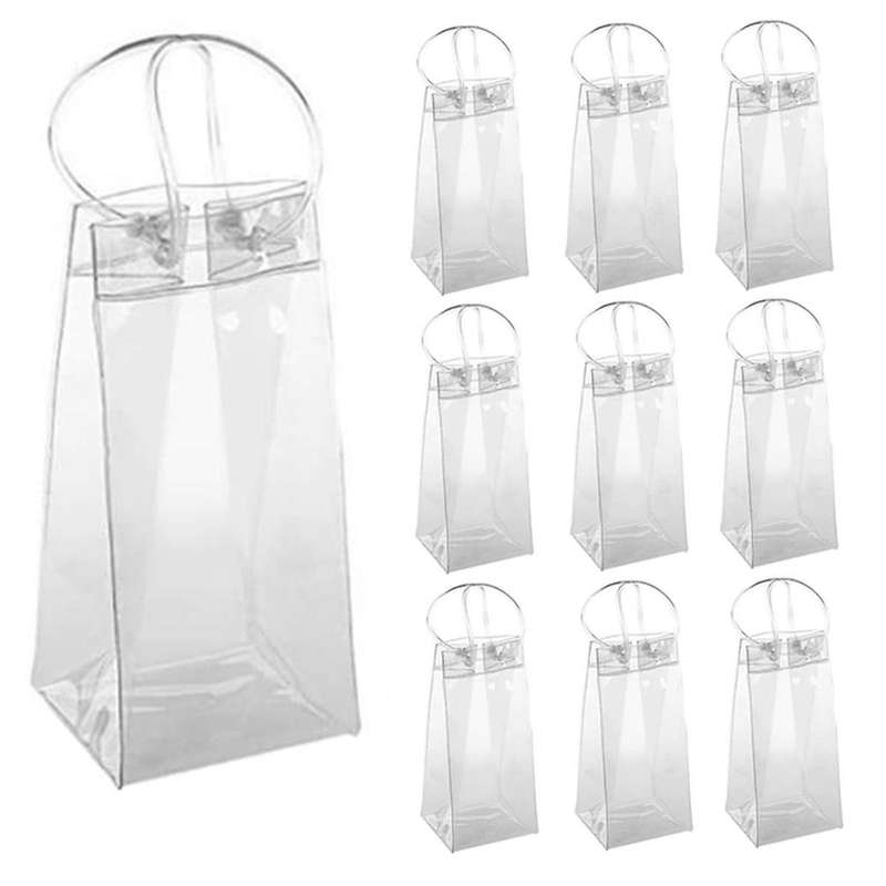 Pack Of 10 Wine Cooler Bag Ice Bag Transparent Pvc Portable Wine Bottle Cooler Bag Champagne Ice Bag