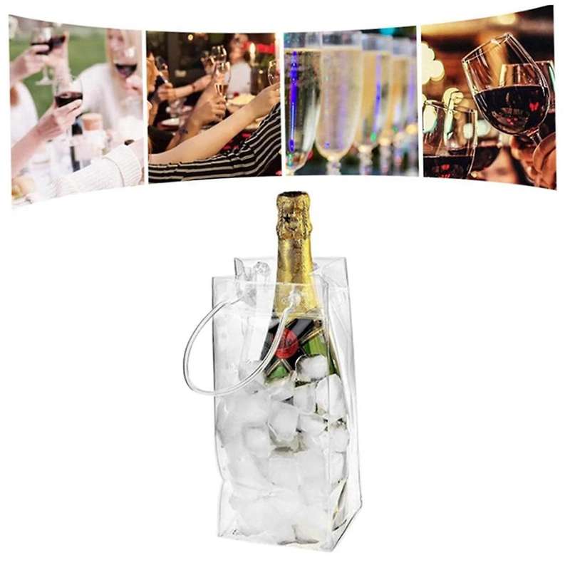 Pack Of 10 Wine Cooler Bag Ice Bag Transparent Pvc Portable Wine Bottle Cooler Bag Champagne Ice Bag